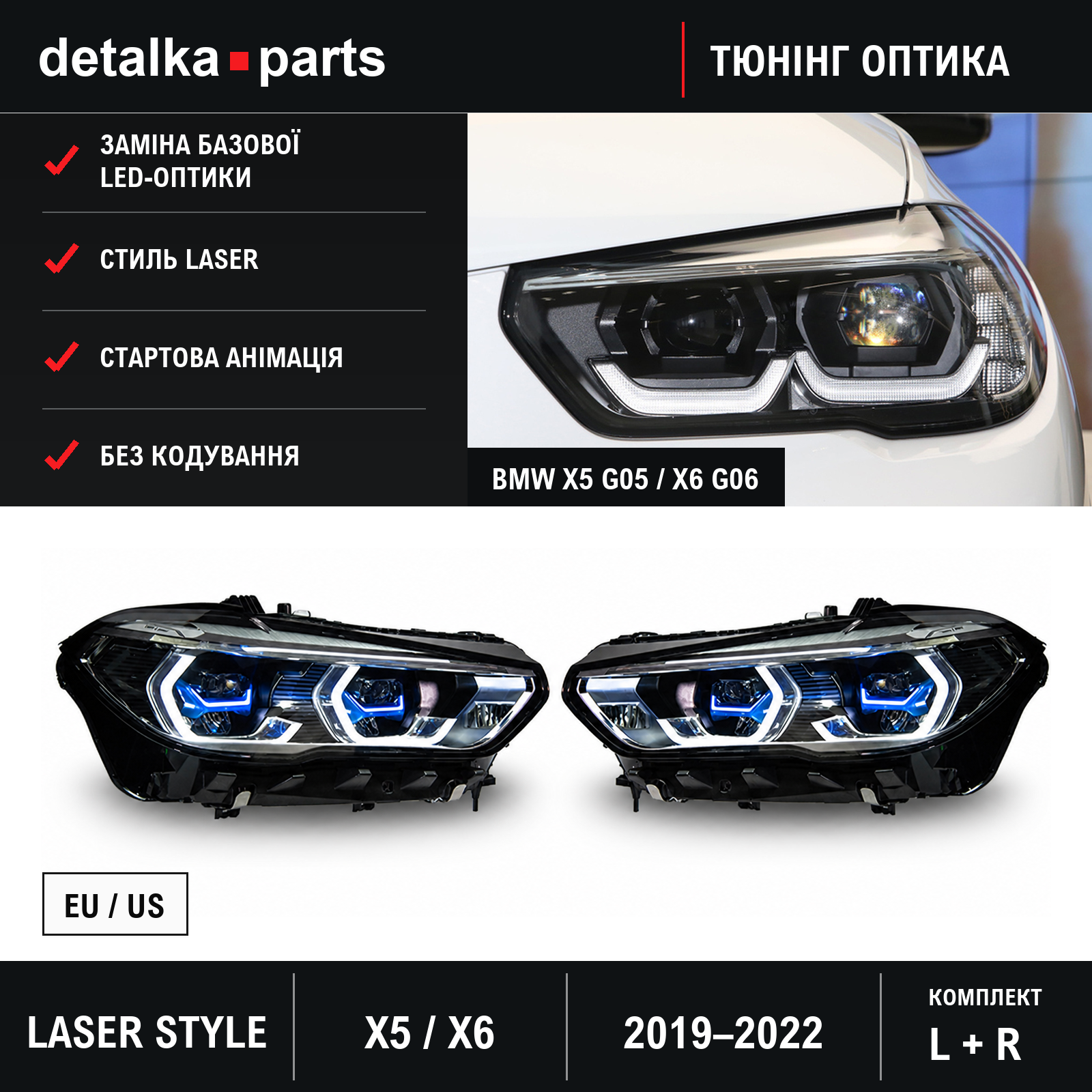 Фари BMW X5 G05 / X6 G06 2019–2022 Full LED у стилі Laser — комплект L+R