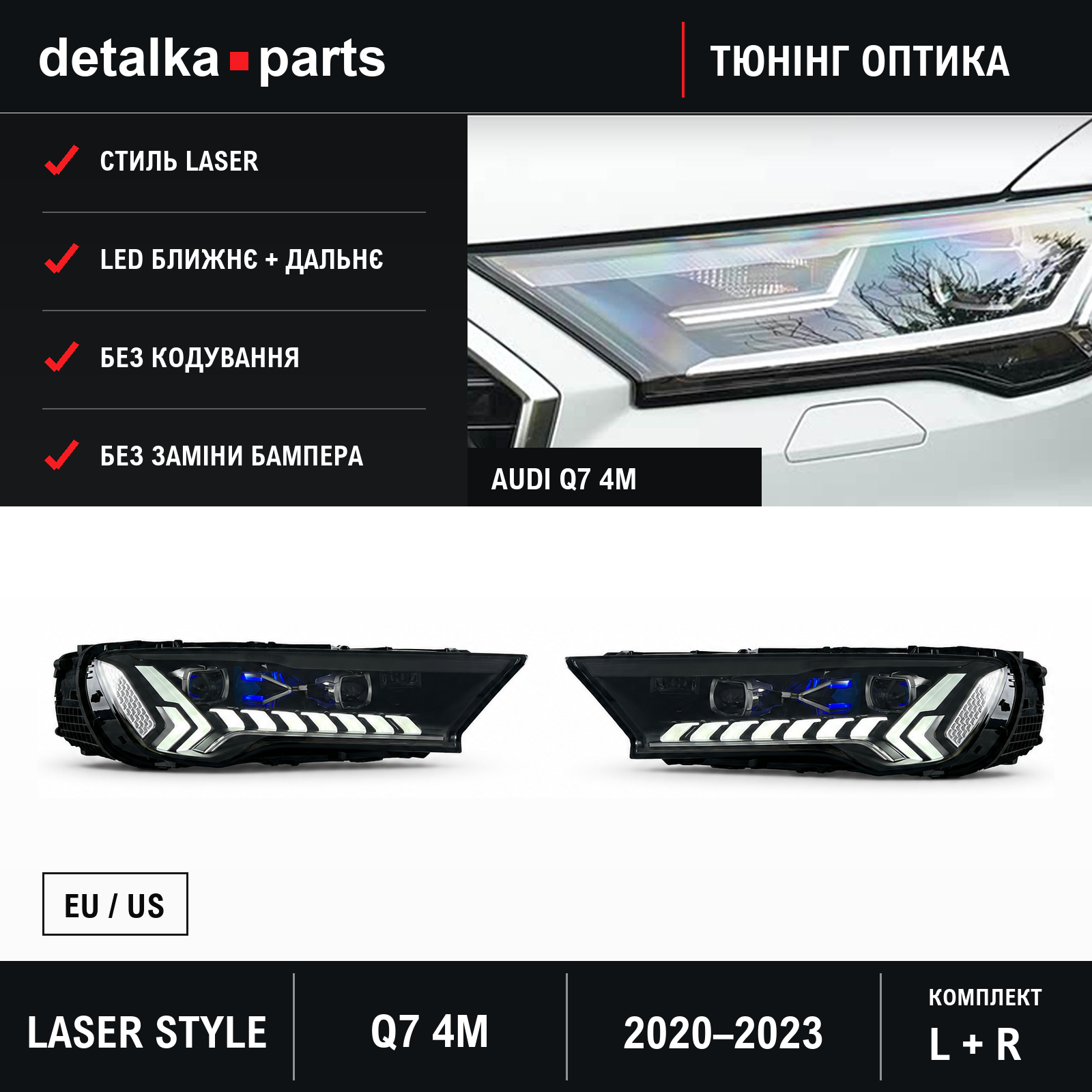 Фари Audi Q7 4M 2020–2023 Full LED у стилі Laser — комплект L+R