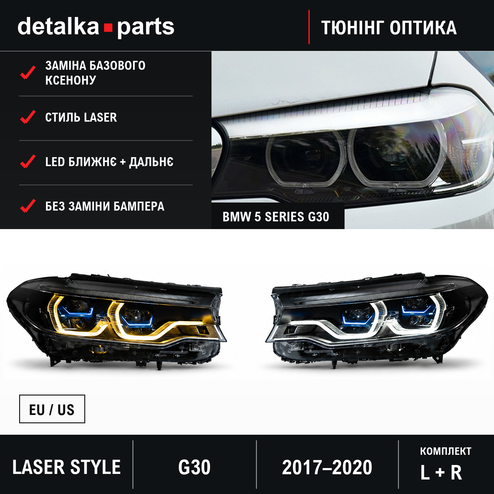 Фари BMW 5 Series G30 2017–2020 Full LED у стилі Laser — комплект L+R
