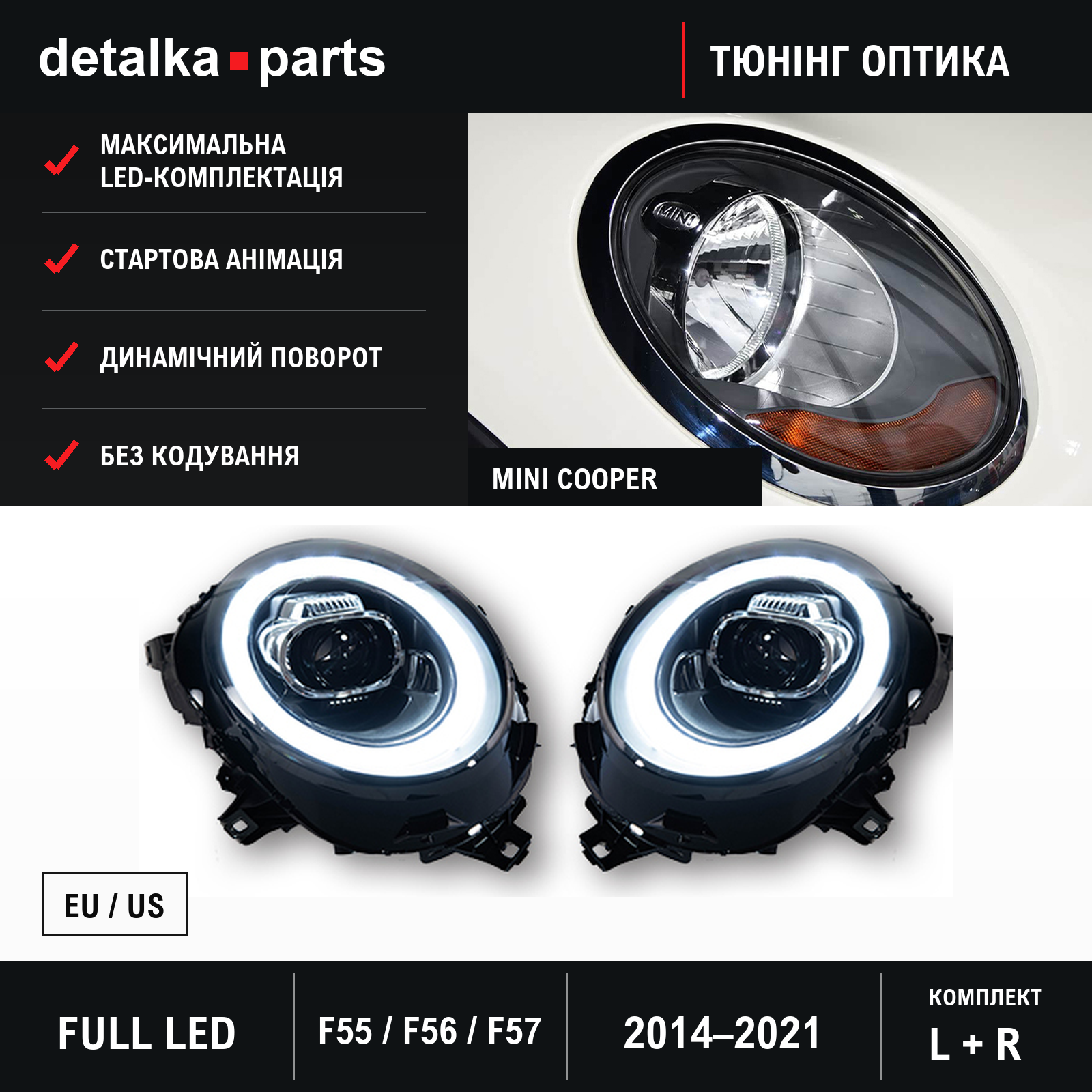 Фари MINI Cooper F55 / F56 / F57 2014–2021 Full LED — комплект L+R
