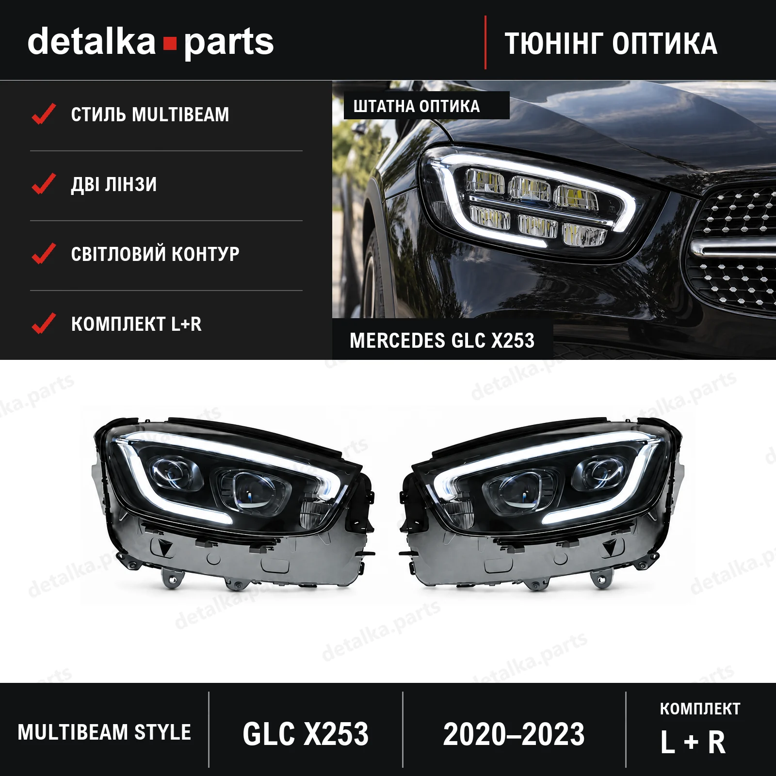 Фари Mercedes GLC X253 2020-2023 для заміни базових фар на Multibeam — комплект L+R